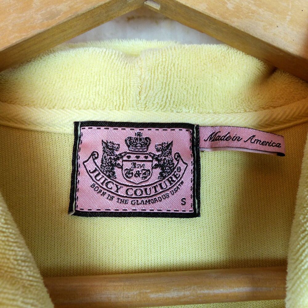 Juicy Couture Y2K Terrycloth Romper Womens S Yellow Hooded Lounge Made USA - Picture 4 of 13